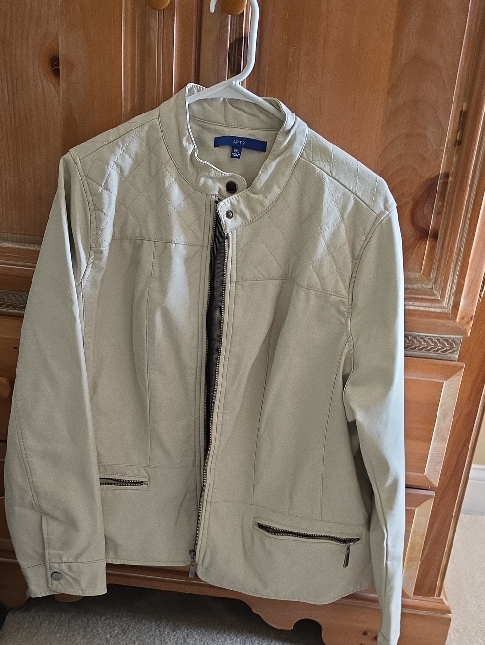 Apt. 9 Cream Quilted Faux-Leather Bomber Jacket